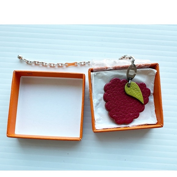 Hermes Paris Raspberry Bag Charm Key Chain Fruit Red Silver - Picture 12 of 12